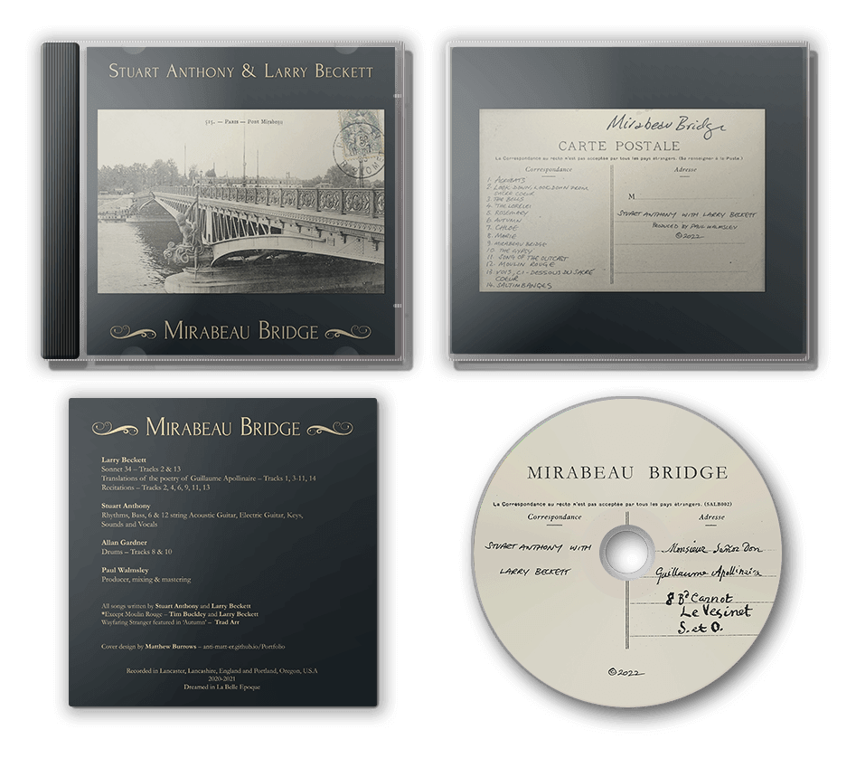 Album artwork for "Mirabeau Bridge" shown in a Jewel Case alongside the booklet and CD